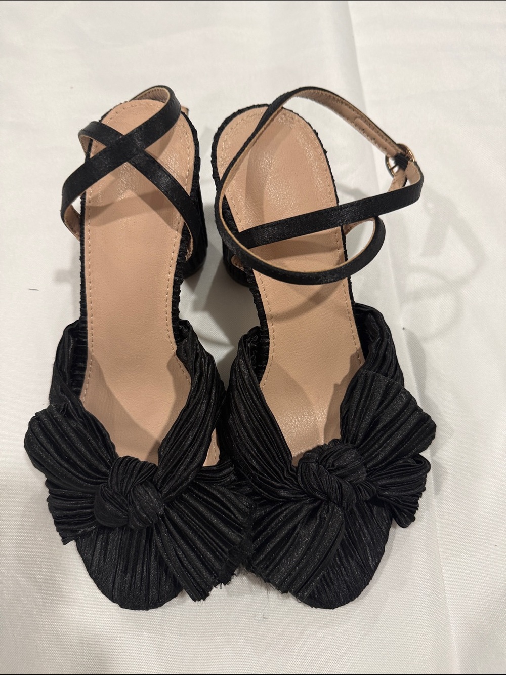 Black Knot-Front Ankle Strap Heels - Women